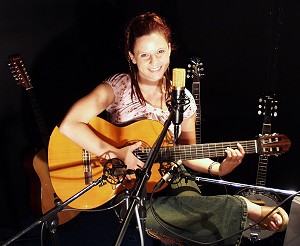 Stefanie and her guitar, miked